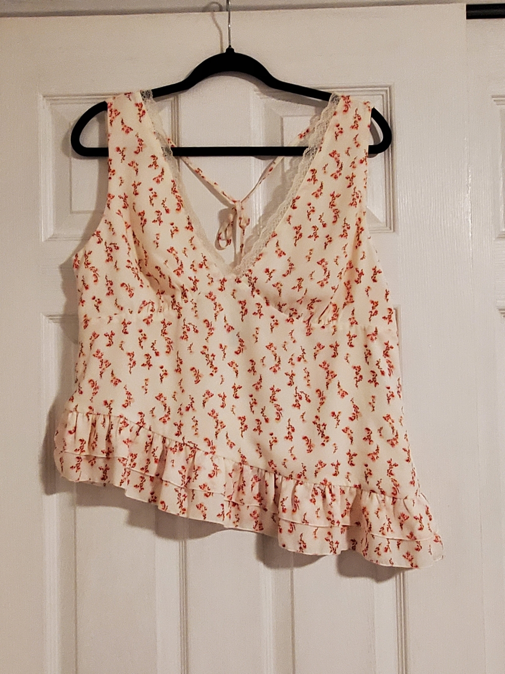 wild fable Cream Floral V-Neck Ruffle Camisole